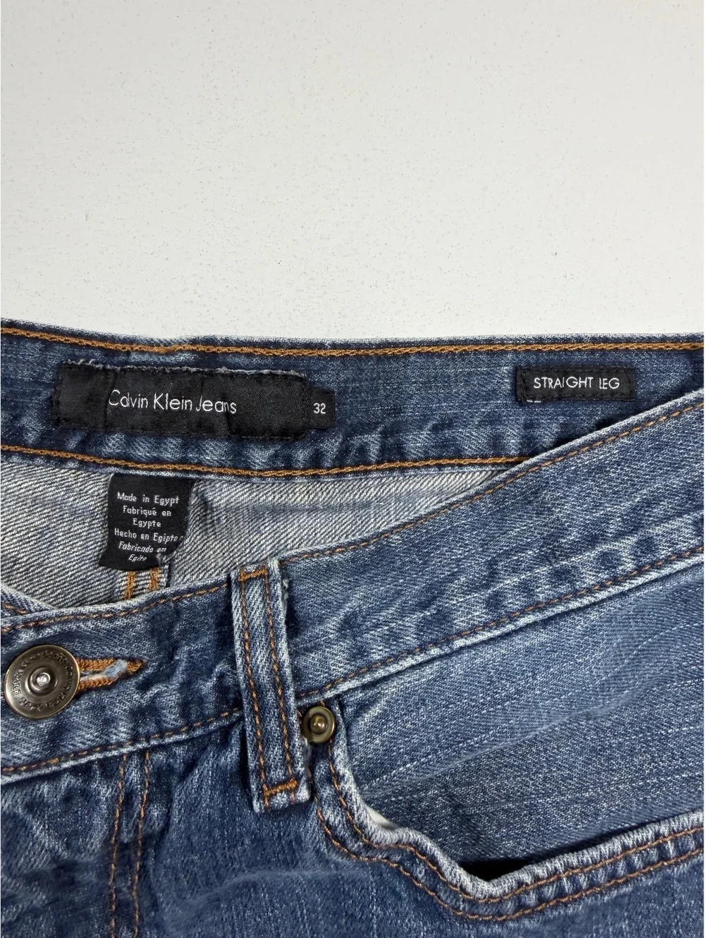 Calvin Klein Jeans Mens 32 Straight Leg Blue Denim Medium Wash Pants